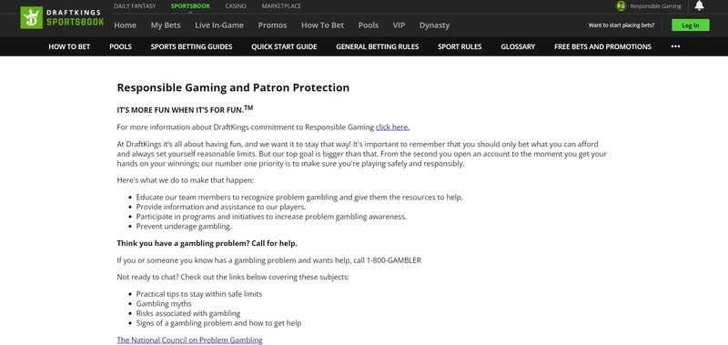 DraftKings responsible gaming and patron protection