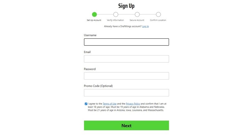 DraftKings signup page